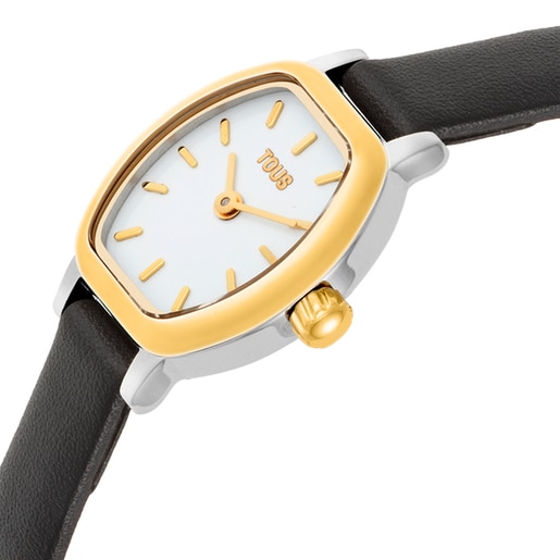 14kt gold oval Watch with analog Swiss movement and leather bracelet Les Classiques Mini