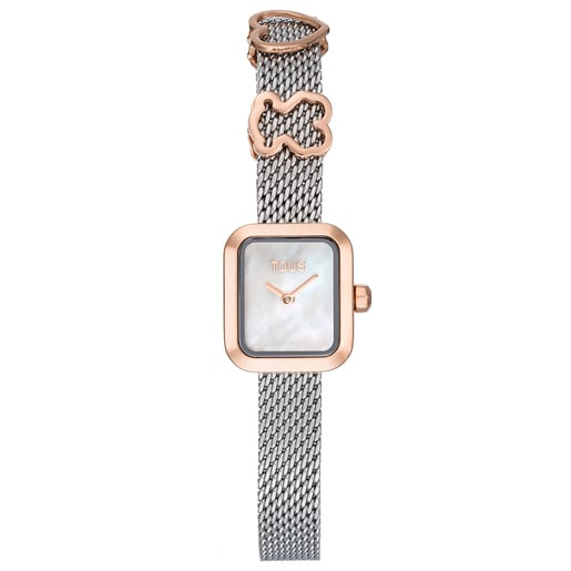Analog Watch with steel bracelet, rose-colored steel motif and mother-of-pearl face TOUS ICON TIME CHARMS