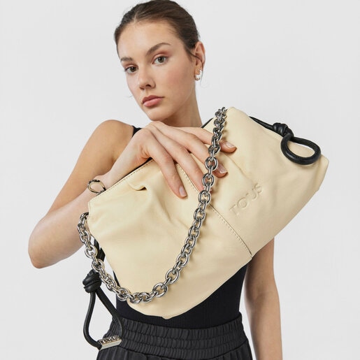 Sac à bandoulière TOUS Soft moyen en cuir beige