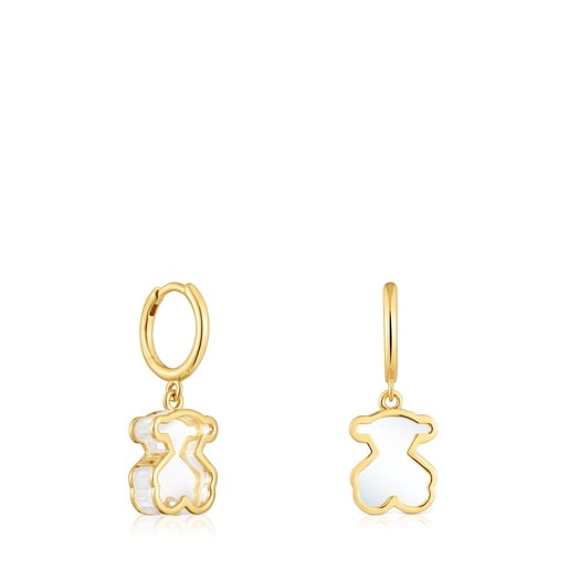 Aretes de aro con baño de oro 18 kt sobre plata y metacrilato blanco Galaxy