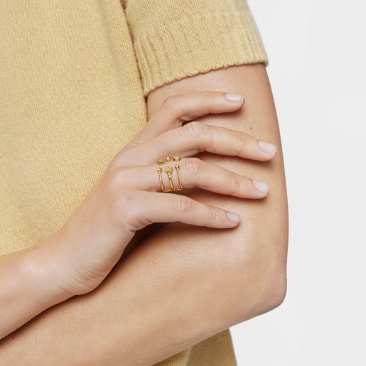 Large open Ring with 18kt gold plating over silver and bear motifs TOUS Grain