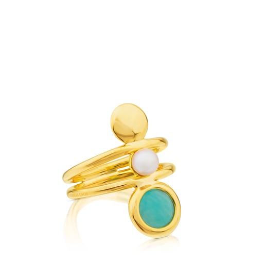 Кольцо Alecia из Серебра с Позолотой с Амазонитом и Жемчугом