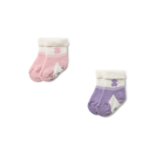 Conjunto de 2 pares de peúgas de bebé SSocks cor-de-rosa