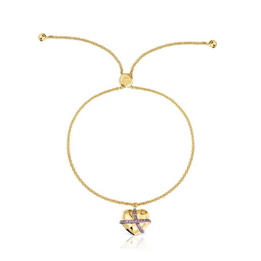 18kt gold-plated silver heart Chain bracelet with rhodolite Lligat