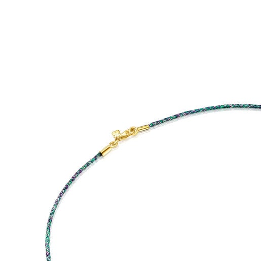 ブルーとグリーンのブレイドスレッドにゴールドコーティングシルバーのクラスプ留めが付いたネックレス Efecttous