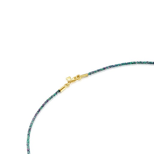 Blue and green braided thread Necklace with silver vermeil clasp Efecttous