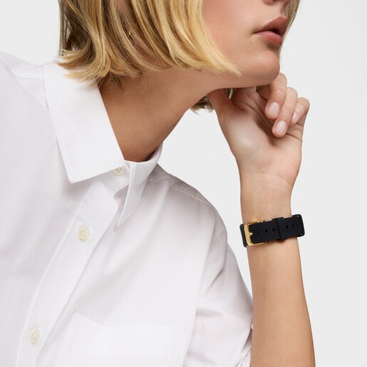 Reloj analógico/digital de acero dorado y brazalete de nylon negro Bet