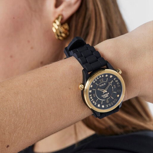 Stainless steel Tender Time Watch with black silicone strap