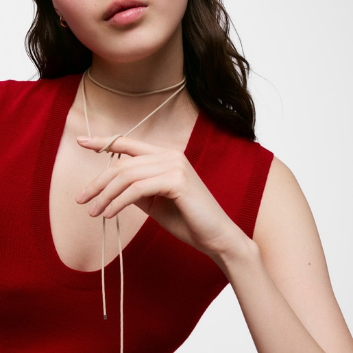 Collar largo de plata en color beige TOUS Basics