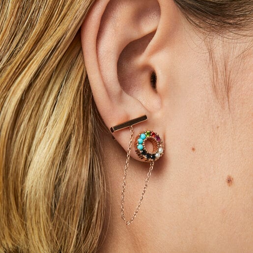Straight Earring in Rose Silver Vermeil with Gemstones