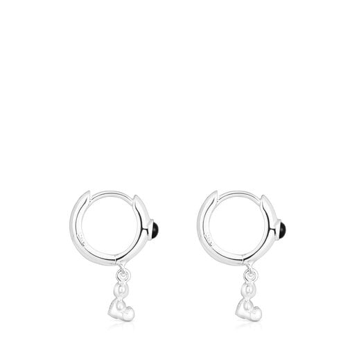 Silver Bold Bear Hoop earrings with onyx and bear charm | TOUS