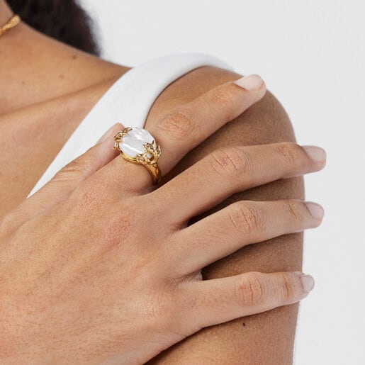 Silver vermeil Oceaan Color Ring with pearls