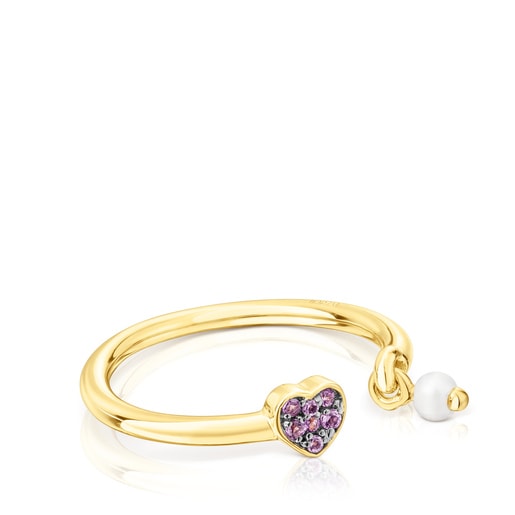 Silver vermeil TOUS New Motif Ring with amethyst heart and pearl | TOUS