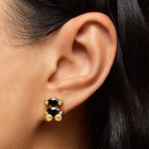 mm 18kt gold plating over silver onyx bear motif Earrings Color Bear