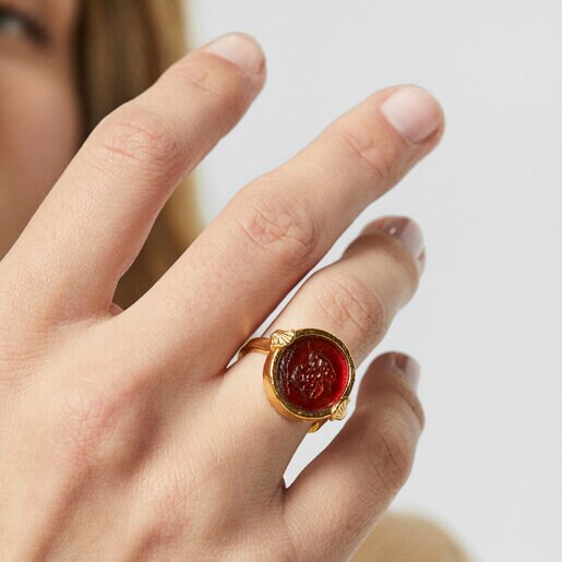 Кольцо с камеей Oceaan Color из вермеля с розовым стеклом