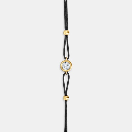 Black nylon Bracelet with 18kt gold plating over silver and laboratory-grown diamond Line LGD