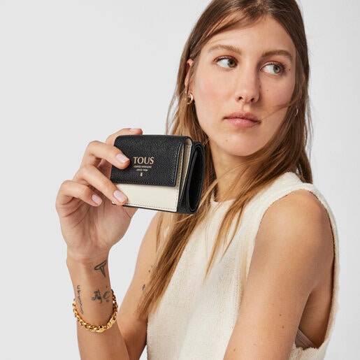 ארנק מטבעות עם דש סגירה TOUS Funny קטן בצבעי בז' ושחור