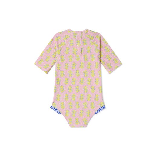 Girls one-piece swimsuit with long sleeves in Chic pink