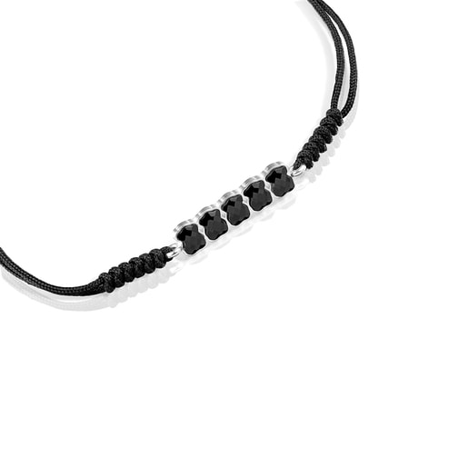 Pulseira Mini Onix em Prata com Ónix e Cordão preto