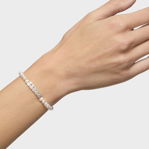 Silver Straight Bracelet with Pearls