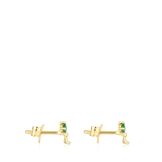 Gold Teddy Bear Earrings with tsavorite