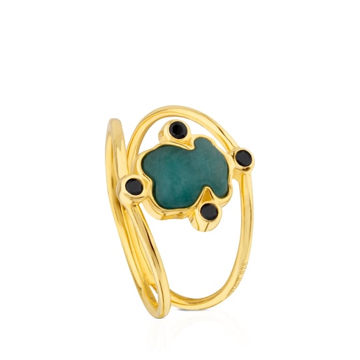 Серебряное Кольцо Color Power с покрытием Vermeil, Амазонитом и Шпинелями