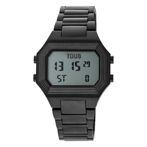 שעון דיגיטלי Bel-Air עם רצועת פלדת IP בצבע שחור