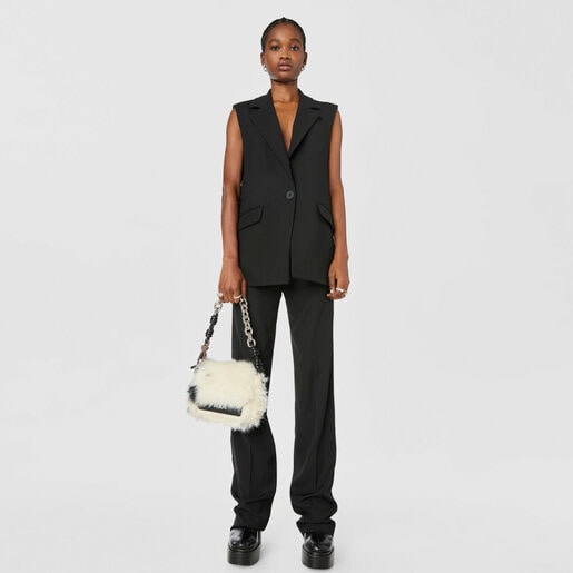 Small black and white TOUS Empire Fur Crossbody bag