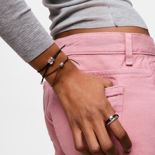 Pulsera oso de plata y caucho 7 mm Bold Motif