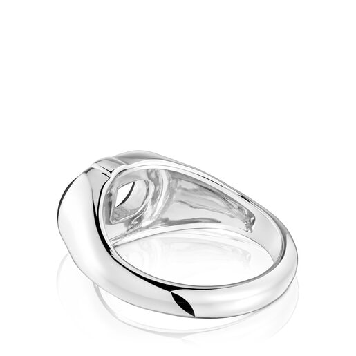 خاتم TOUS MANIFESTO منقوش من الفضة المُرصّعة بالإيناميل باللون الأسود