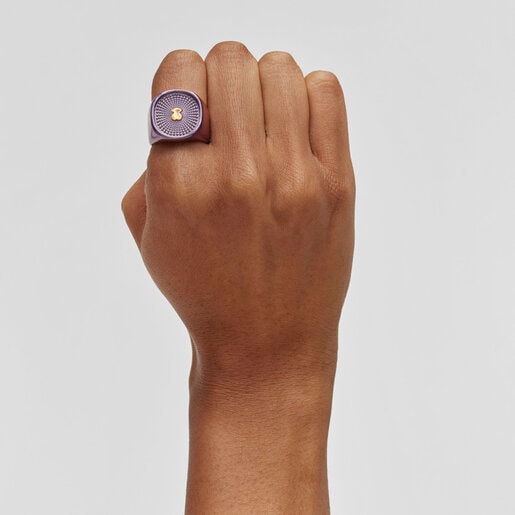 טבעת חותם Oursin מכסף בצבע סגלגל