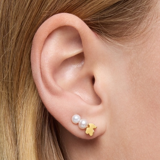 Gold bear climber Earring with cultured pearls Sweet Dolls