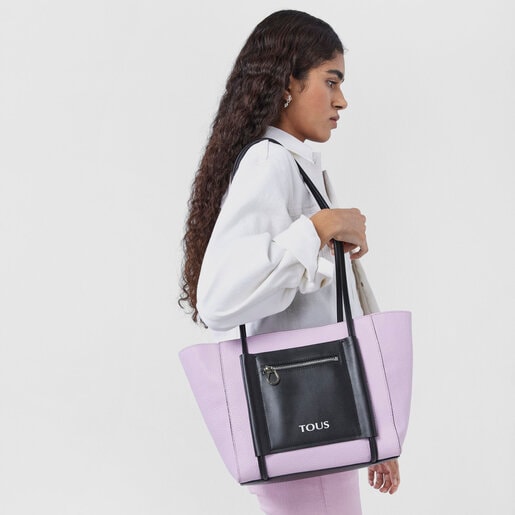 Sac shopping TOUS Empire moyen en cuir mauve et noir