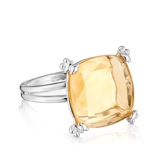 Silver Color Pills Ring with citrine