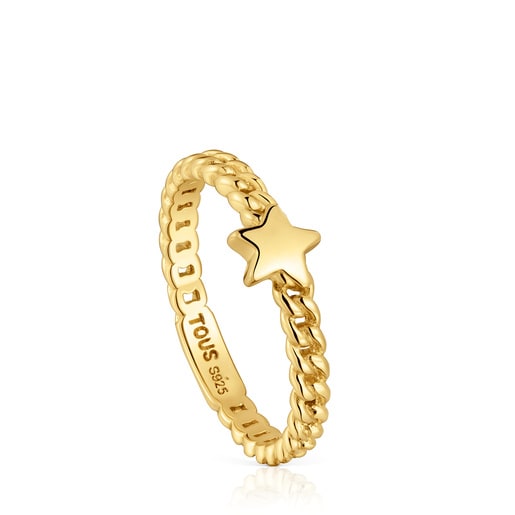 Mały pierścionek ze srebra pokryty 18-karatowym złotem z motywem gwiazdy Bold Motif