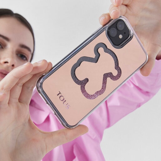 Funda de móvil Delrey XI Glitter Mirror Bear rosa