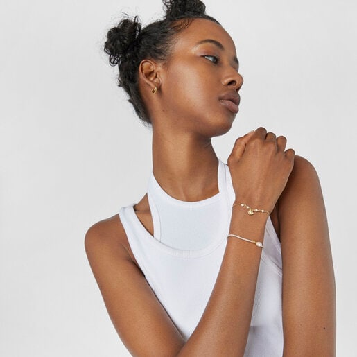 Silver vermeil Sea Vibes Bracelet with pearl and gray cord