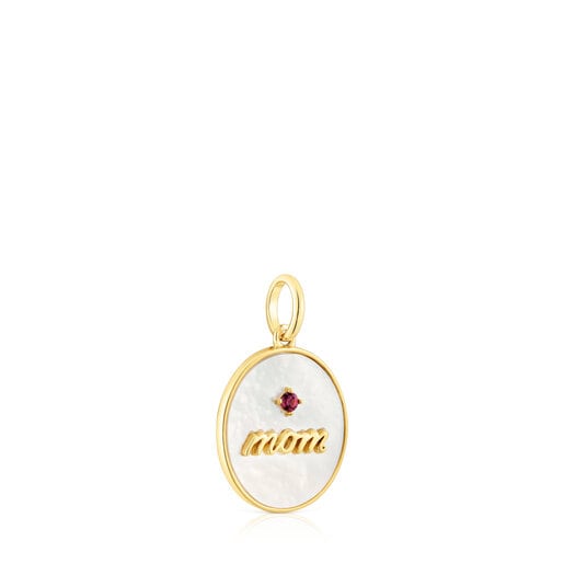 Silver vermeil Mom Medallion pendant with mother-of-pearl and rhodolite TOUS Mama