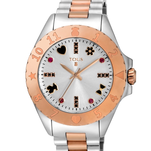 Relógio New Motif bicolor em Aço/IP rosado