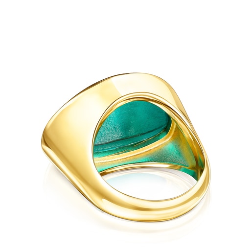 Silver Vermeil Cocktail Ring with green Glass