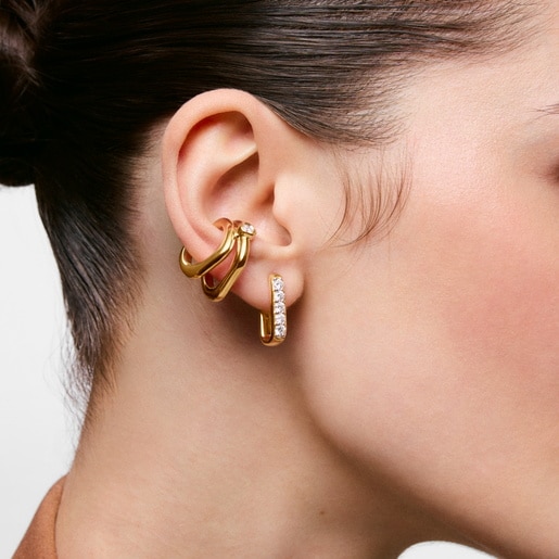 Bague d’oreille 2 anneaux en argent plaqué or 18 ct et diamant créé en laboratoire Line LGD