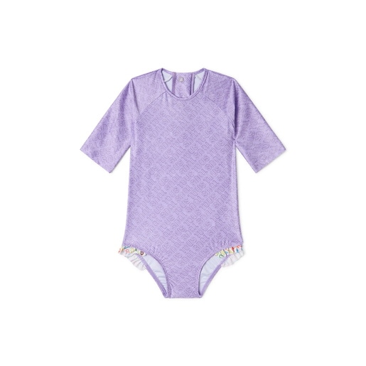 Girls one-piece swimsuit with long sleeves in Logo lilac