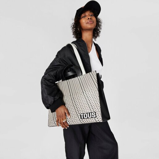 ベージュ＆ブラックのラージ・ショッピングバッグ TOUS Vera Amaya