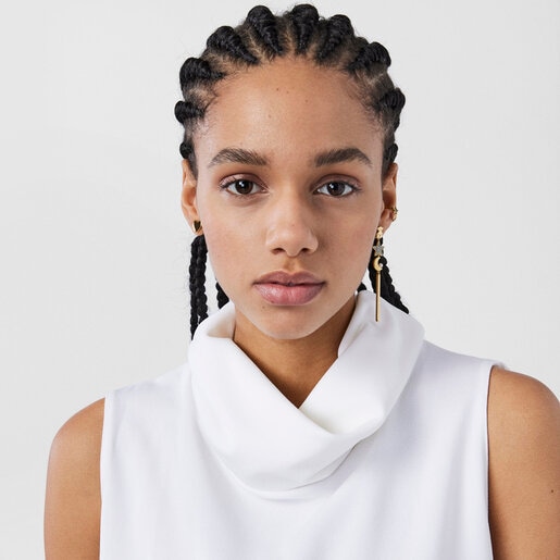 ロングピアス Nocturne 　ダイヤモンド・パール・ゴールドコーティング