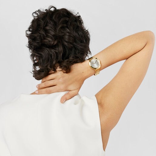 Analogue watch with gold-colored IPG steel wristband Karat Round
