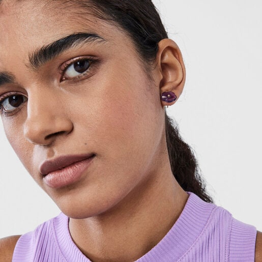 Золотые серьги Vita с аметистом и бриллиантом