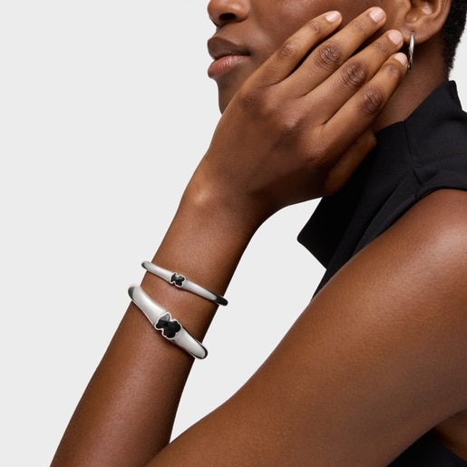 Silver Bangle with 16mm bear motif in onyx TOUS Icon Color