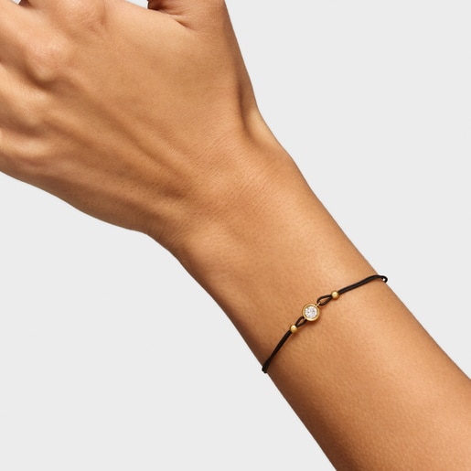 Black nylon Bracelet with 18kt gold plating over silver and laboratory-grown diamond Line LGD