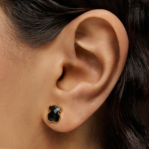 Vermeil Silver TOUS Color Earrings with faceted onyx