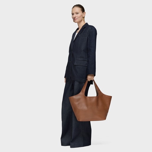 Large camel-colored leather Tote bag TOUS Lirio